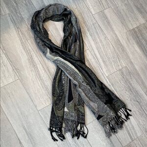 Paisley Black, Silver and Gold Scarf